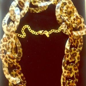 16” leopard print acrylic necklace /gold clasp.